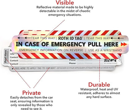 Emergency Contact Identification System for Car Seats, Booster Seats, Baby Gear | Family ROTH ID TAG Kit (6 Tags)