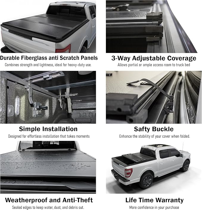 Toptiny Hard Folding Truck Bed Tonneau Cover |THTF030|Fits Chevy/GMC Silverado/Sierra 1500(2007-2026) 2500 3500 HD(2007-2019), Works w/MultiPro/Flex Tailgate 6' 7" Bed (79.4")