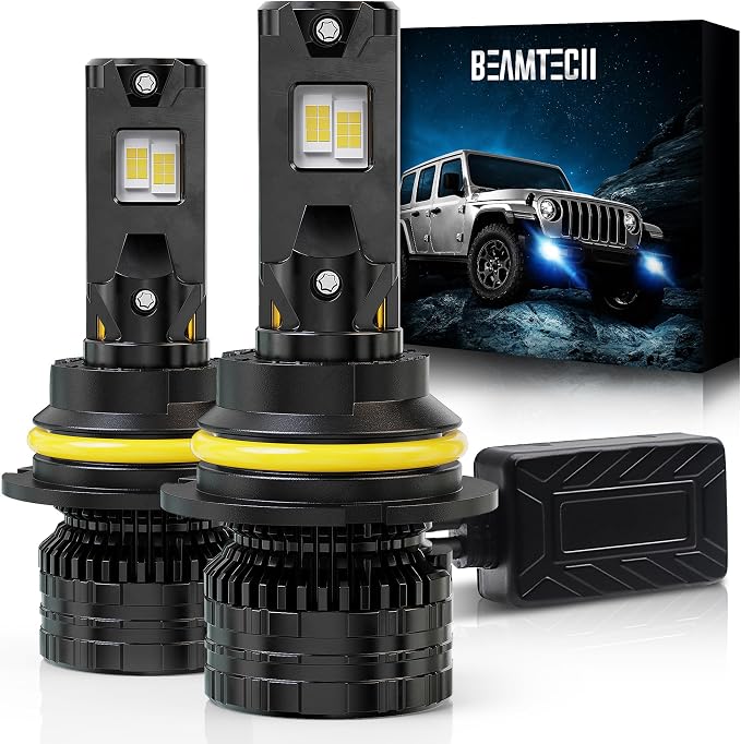 BEAMTECH 9007 Bulbs, 900% Brighter Canbus Ready 6500K White Light or Fog Light, 2 Bulbs.
