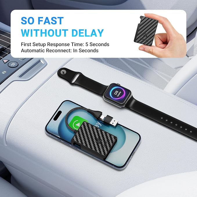 Apple CarPlay Wireless Adapter, Convert Wired CarPlay to Wireless, Bluetooth CarPlay Adapter for iPhone, Auto Connect Plug & Play Supports USB-A & USB-C, Compatible with 2016+ Cars & iOS 10+, Black