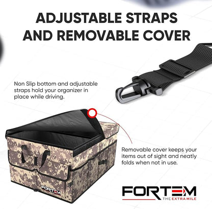 FORTEM Trunk Organizer For SUV Car Trunk Organizer, Foldable Storage, Car Accessories for Women Men, Collapsible Bag, 600D Oxford, Non Slip Bottom, Straps, Soft Cover (50L)