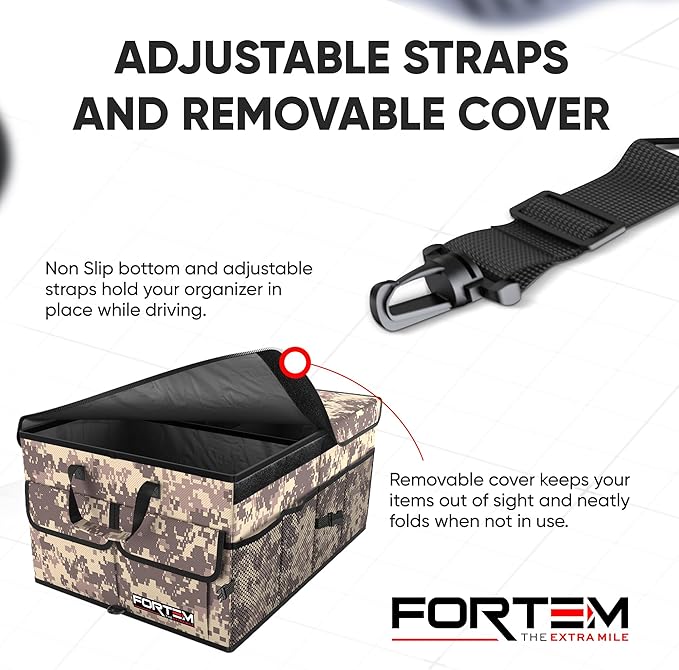 FORTEM Trunk Organizer For SUV Car Trunk Organizer, Foldable Storage, Car Accessories for Women Men, Collapsible Bag, 600D Oxford, Non Slip Bottom, Straps, Soft Cover (65L)