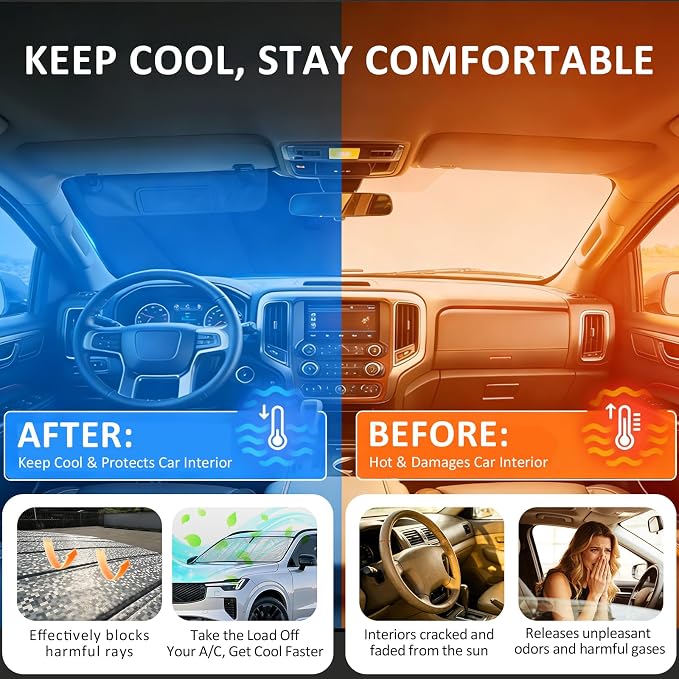 Thickened Windshield Sun Shade for Ford Mustang 2015-2026 | Accordion Front Window Sunshade Aluminum Reflective UV Protection Shield, Foldable Sun Visor with Storage Bag Car accessories