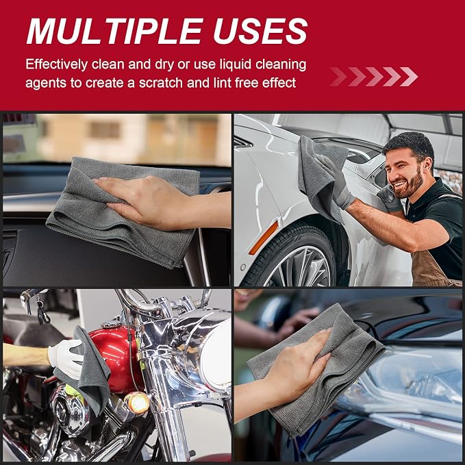 Oudain 200 Pcs Microfiber Cleaning Cloth 16x16 Inch Microfiber Towels for Car Ultra Absorbent Cleaning Rags Reusable Lint Free Streak Free Detailing Towel for Car Washing Drying Dusting (Gray)