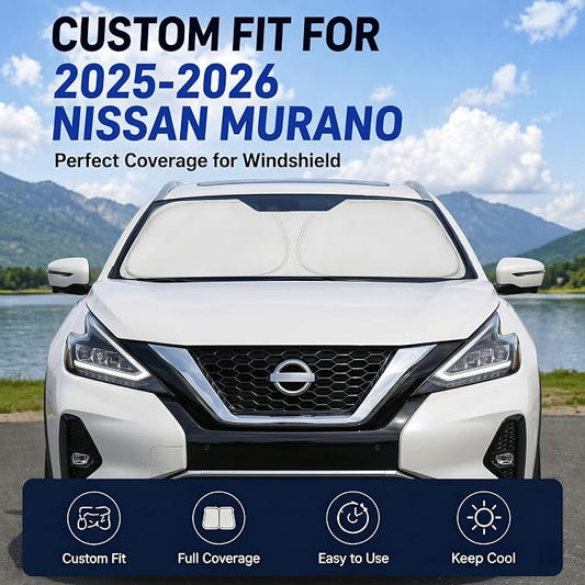 Custom Fit Windshield Sun Shade for Nissan Murano 2025-2026 | Custom Fit Windshield Cover, Blocks UV Rays, Double-Layer Heat Shield, Durable Frame, Easy Fold & Storage