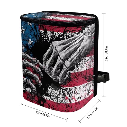 Talayituse Finger Skeleton American Flag Print Car Trash Can Portable Auto Garbage Bin Multifunctional Vehicle Interior Accessories with Adjustable Straps 4th of July Universal Fit Truck SUV Sedan