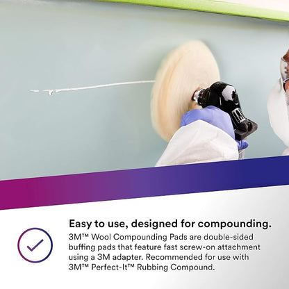 3M Wool Compounding Pad, 33280, 9 in, Double Sided, Used for Boats, Cars, Trucks and RVs, 1 Pad