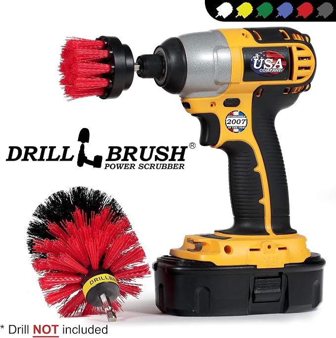 2 Piece Red Stiff Brush Cleaning Set - Outdoor Cleaning Brush Sets - Home Siding Cleaning Brush - Masonry Brick and Stone Cleaning Tools - Deck and Patio Scrubbers - Gutter Cleaning Outdoor Brush Set