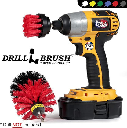 2 Piece Red Stiff Brush Cleaning Set - Outdoor Cleaning Brush Sets - Home Siding Cleaning Brush - Masonry Brick and Stone Cleaning Tools - Deck and Patio Scrubbers - Gutter Cleaning Outdoor Brush Set