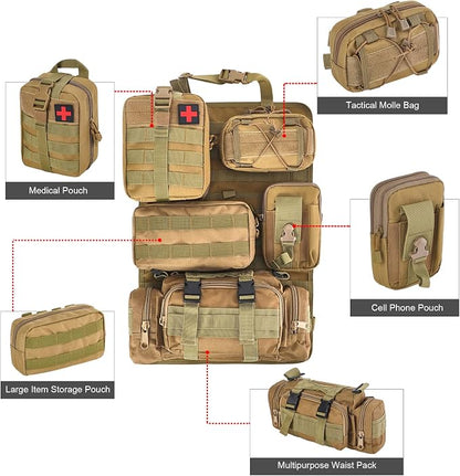 BXBXHD 6 Pack Tactical Truck Organizer Back Seat Storage Car Seat Storage Bag Molle Panels for vehicles, Car and SUV with Lots of Handy Compartments (Khaki)