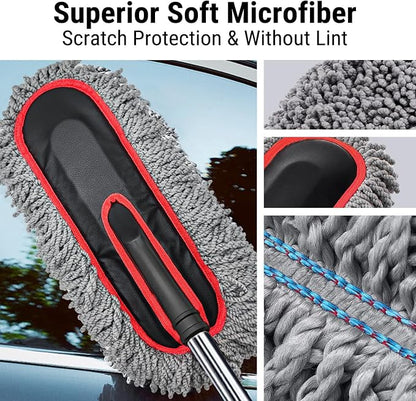 YeewayVeh Car Duster Exterior Scratch Free Microfiber Car Cleaning Brush, Extendable Handle Pollen and Dust Brush for Truck, SUV, Vehicles and Home Cleaning, Gray and Red