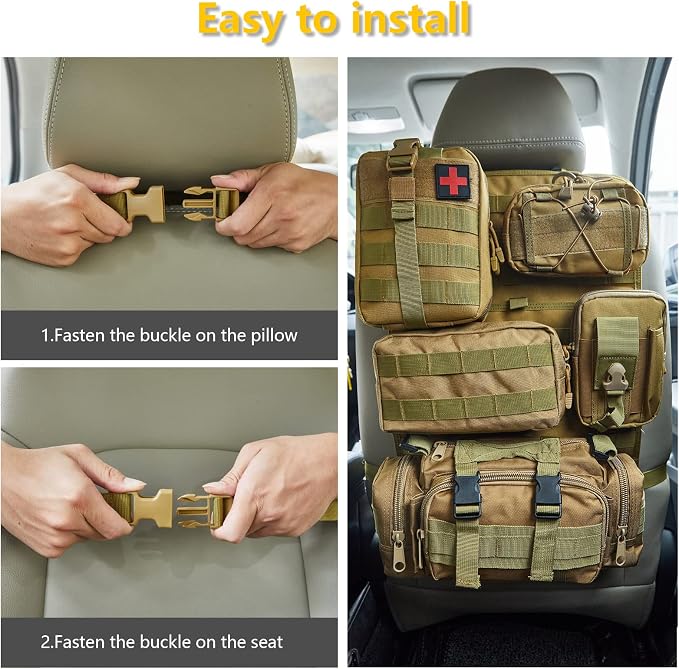 BXBXHD 6 Pack Tactical Truck Organizer Back Seat Storage Car Seat Storage Bag Molle Panels for vehicles, Car and SUV with Lots of Handy Compartments (Khaki)