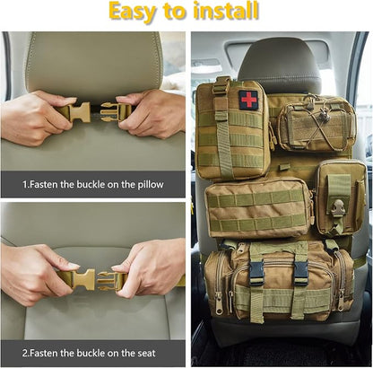 BXBXHD 6 Pack Tactical Truck Organizer Back Seat Storage Car Seat Storage Bag Molle Panels for vehicles, Car and SUV with Lots of Handy Compartments (Khaki)