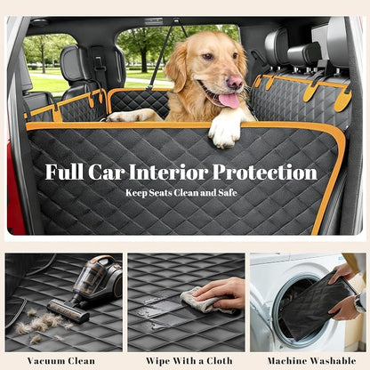 Back Seat Extender for Dogs - Anti-Scratch & Waterproof Backseat Protector, 600D Upgraded Material Pet Hammock with Mesh Window, Easy to Clean Dog Bed for Car, SUV, Truck,Orange