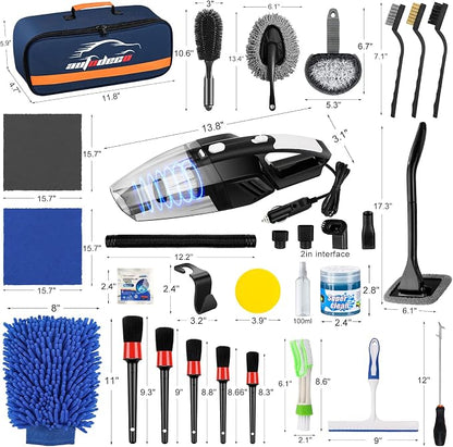 39Pcs Car Cleaning Wash Kit Interior Detailing Cleaner Kit with High Power Handheld Vacuum, Brush Set, Windshield Tool, Duster, Towels, Tire Brush, Complete Car Care Tools, Blue