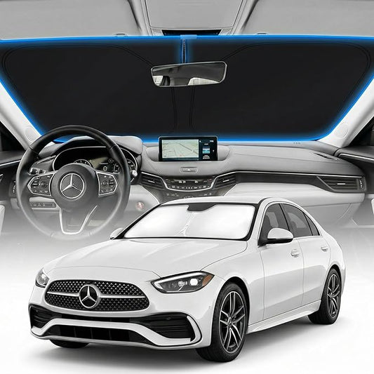 for Mercedes C-Class W205 C250 C300 C400 SLK SLS CLA CLS CL-Class Sun Shade Windshield Cover - Custom Fit C Accessories 2008-2024 Sunshade Foldable UV Protection & Heat Shield Sun Visor Accessories