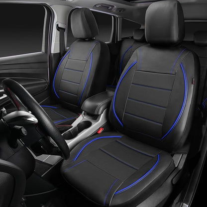 CAR PASS Universal FIT Piping Leather Car Seat Cover, for suvs,Van,Trucks,Airbag Compatible,Inside Zipper Design and Reserved Opening Holes (Full Set, Black and Blue)