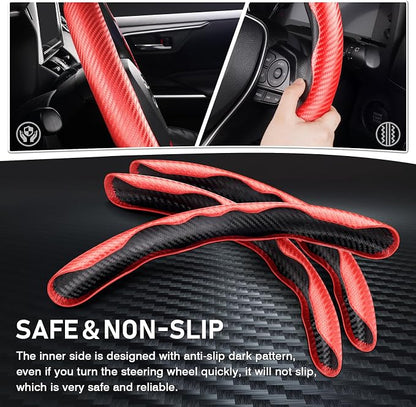 3 Piece Carbon Fiber Steering Wheel Cover, Car Steering Wheel Cover for Men/Women, Anti-Slip, Comfortable Grip, Durable, Universal for 99% Car Interior Accessories (Red)
