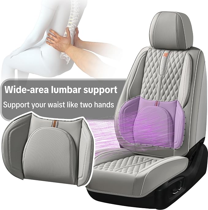 Light Gray Car Seat Covers, Universal Fit for Most Vehicles, Premium Waterproof Leather, Pet-Friendly Car Seat Covers with Lumbar Support, Slip-Resistant, Airbag-Compatible, Protects Car Interior
