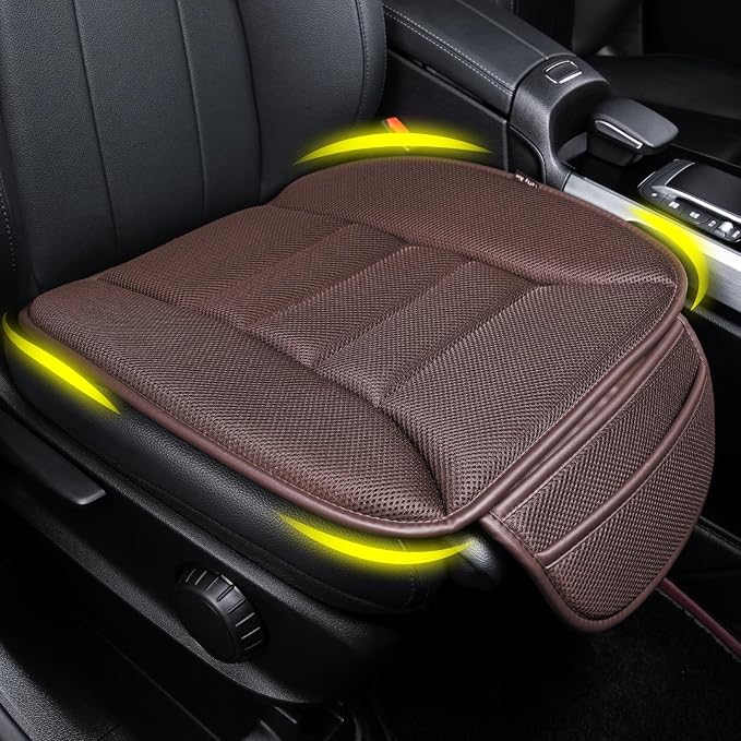 Lofty Aim Premium Car Seat Cushion, Driver Cushion with Comfort Memory Foam & Non-Slip Rubber Bottom, Car Seat Pad Works with 95% of Vehicles and Office Chair or Home - 4D Brown