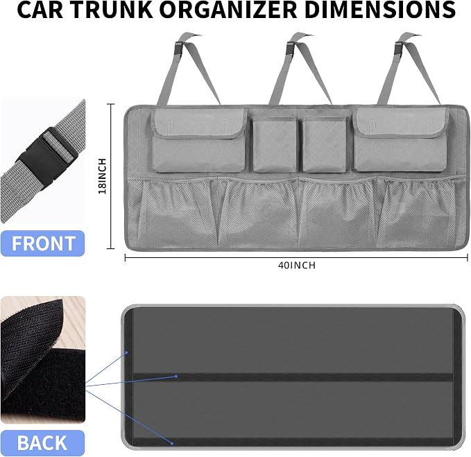 Car Trunk Organizer and Storage, Large Capacity Backseat Hanging Storage Accessories, Backseat Car Organizer for SUV/MPV/Truck (Dimgrey)