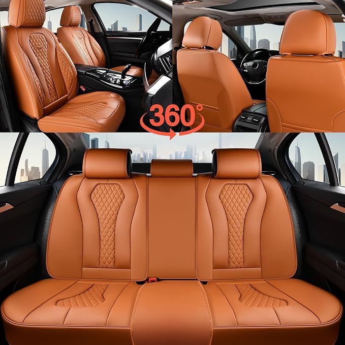 Coverado Seat Covers, Car Seat Covers Full Set, Leather Car Seat Cover, Car Seat Covers Front Seats Back Seat Cover Seat Protector Universal Fit Most Cars (Brown-All, FullSet)