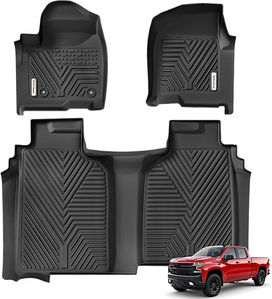 YITAMOTOR Floor Mats Fit for 2019-2026 Chevrolet Silverado/GMC Sierra 1500 & 2020-2026 Chevy Silverado/GMC Sierra 2500HD/3500HD Crew Cab with Bucket Seat(No Rear Underseat Storage Box), 1st & 2nd Row