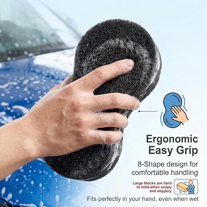 5 PCS Car Wash Sponge for Cleaning, High Density Waxing Wiping Car Sponge, Vehicle Compressed Foam Scrubber Kit, Universal Auto Easy Grip Sponges for Motorcycles Bikes Trucks SUVs (Black)
