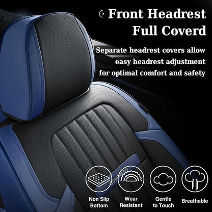 Coverado Car Seat Covers Front, Seat Covers for Cars, Waterproof Car Seat Cushions, 2-Pack Leather Carseat Seat Protectors, Universal Seat Covers Fit for Most Sedans SUV Pick-up Trucks(Blue&Black)