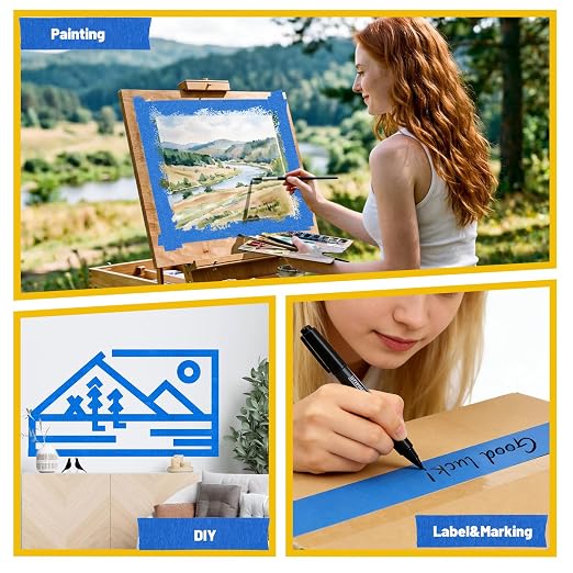 Aheroi Painters Tape, 24 Rolls Painters Tape 2 Inch Wide, 248℉ Blue Masking Tape(1320yds), Sharp Lines Wide UV-Resistant Tape Bulk for Multi-Purpose, No Residue&Easy Removal, Home Walls Car Supplies