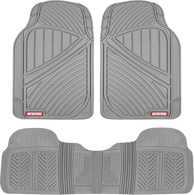 Motor Trend FlexTough Performance All Weather Rubber Car Floor Mats - 3 Piece Floor Mats Automotive Liners for Cars Truck SUV, Heavy-Duty Waterproof (Gray)