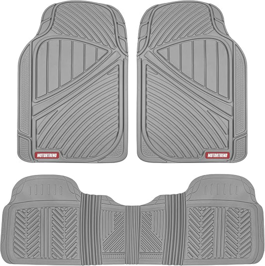 Motor Trend FlexTough Performance All Weather Rubber Car Floor Mats - 3 Piece Floor Mats Automotive Liners for Cars Truck SUV, Heavy-Duty Waterproof (Gray)