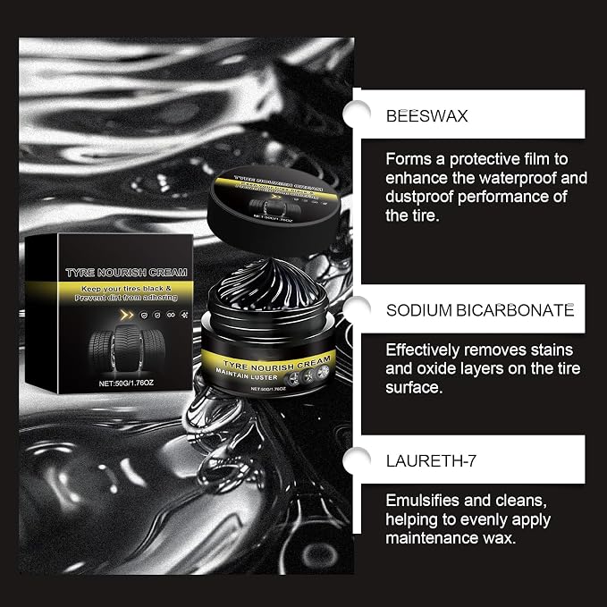 Car Tire Renewal Wax, Long-Lasting Tire Shine Polishing Paste with Sponge, UV Protection, Waterproof, Anti-Dirt, Restores Black Gloss & Prevents Fading Aging for Cars, Trucks, Motorcycles, RVs