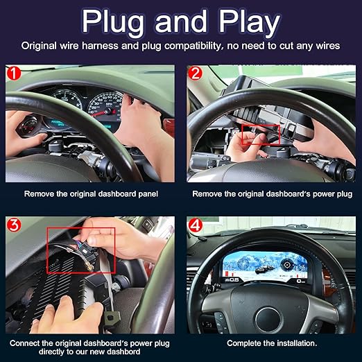 15.1 Inch Car Digital Cluster Gauge Replacement for GMC Yukon/Chevrolet Tahoe Silverado 2007-2012 Liquid Crystal Instrument Panel Automotive Dashboard Speedometer Screen Virtual Cockpit Head Unit