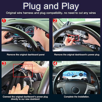 15.1 Inch Car Digital Cluster Gauge Replacement for GMC Yukon/Chevrolet Tahoe Silverado 2007-2012 Liquid Crystal Instrument Panel Automotive Dashboard Speedometer Screen Virtual Cockpit Head Unit