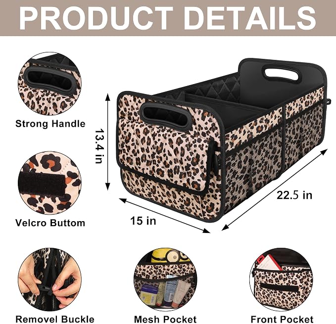 Deosk Trunk Organizer for SUV, Car Organizers and Storage with Reinforced Handles, Car Accessories for Women/Men - Large, Leopard Print