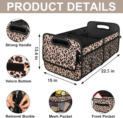Deosk Trunk Organizer for SUV, Car Organizers and Storage with Reinforced Handles, Car Accessories for Women/Men - Large, Leopard Print