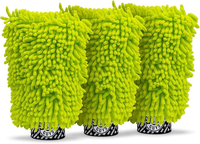 Chemical Guys, Chenille Premium Scratch-Free Microfiber Wash Mitt, Lime Green, 9.6" x 2.3" x 7" (3 Pack) - MIC49303