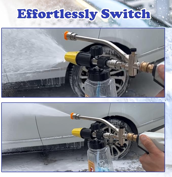 Tool Daily Pressure Washer Foam Cannon with Dual-Connector Accessory, Power Washer Double Tip Attachment for Soap Cannon, 5 Pressure Washer Sprayer Nozzles, 1/4" Quick Connect