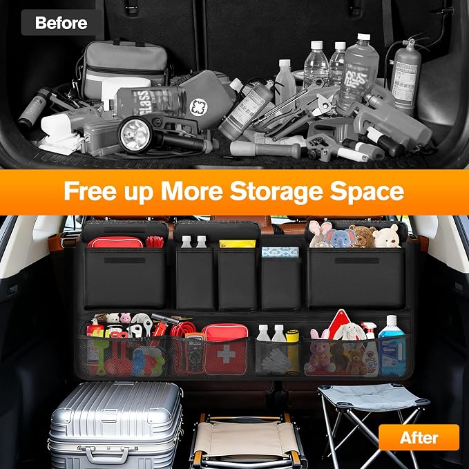 MoKo Trunk Organizer for SUV, Car Organizer with 10 Pockets Large Capacity & 3 Adjustable Straps for Easy Installation, Hanging Car Storage Universal Fit for Sedans, SUVs, MPVs, Trucks, 43.3 x 18.9in