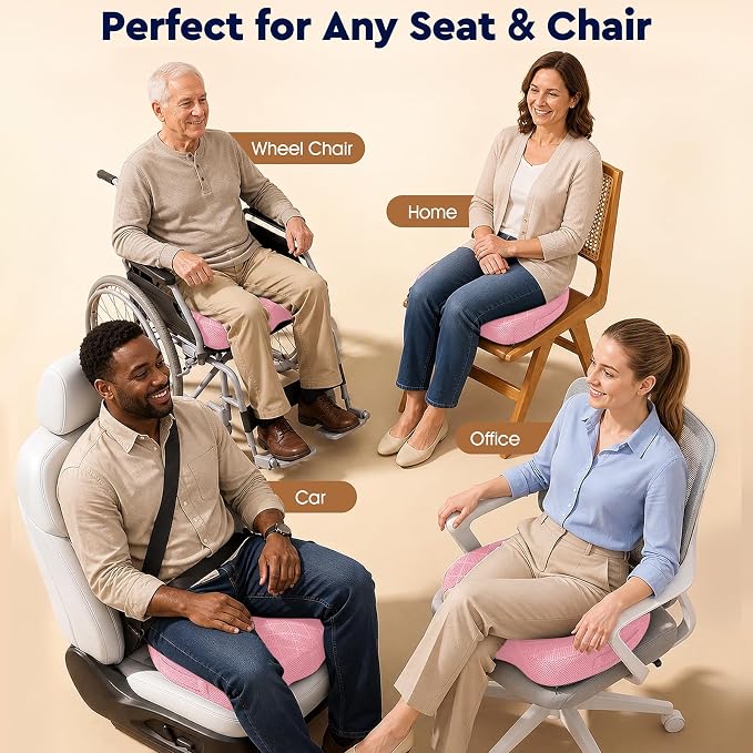 TushGuard Seat Cushion - for Office Chair, Car Seat, Airplane, Bleacher - Sciatica & Coccyx Pain Relief Desk Chair Cushion for Long Sitting Office Workers, Car Drivers(Pink, XXX-Large)