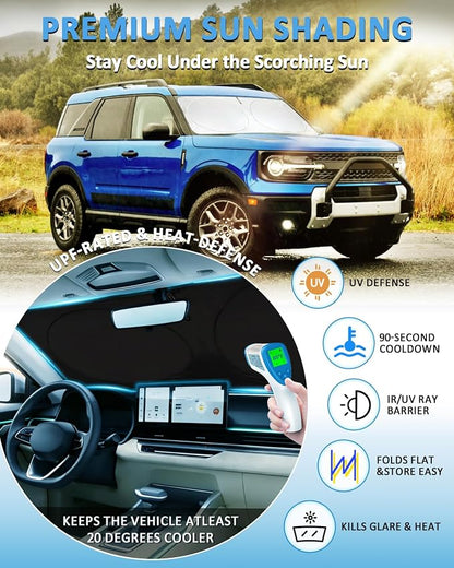 Sunshade for Bronco Sport Windshield Sun Shade for 2025-2021 Ford Bronco Sport 4Door Accessories Foldable Front Window Shield Cover Sun Visor Protector Block UV Rays