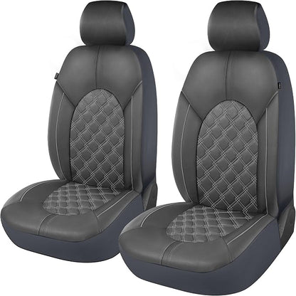 CAROMOP Luxury PU Leather Car Seat Covers Front Set - Anti-Stain Waterproof Automotive Seat Covers for Cars - Universal Car Interior Covers Seat Protectors for Sedans SUVs Pick-up Trucks (Gray)