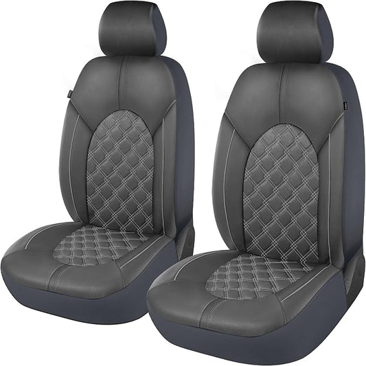CAROMOP Luxury PU Leather Car Seat Covers Front Set - Anti-Stain Waterproof Automotive Seat Covers for Cars - Universal Car Interior Covers Seat Protectors for Sedans SUVs Pick-up Trucks (Gray)
