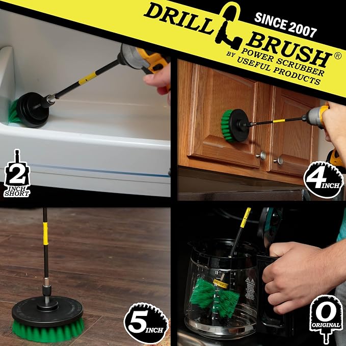Kitchen Cleaning Supplies - Drill Brush Set with Extension - Counter Scrubbing Brushes, Stove Cleaning Tools - Oven Spot Cleaning Tool - Home Sink Scrubbing Brush Set - Cast Iron Pot Cleaning Brushes