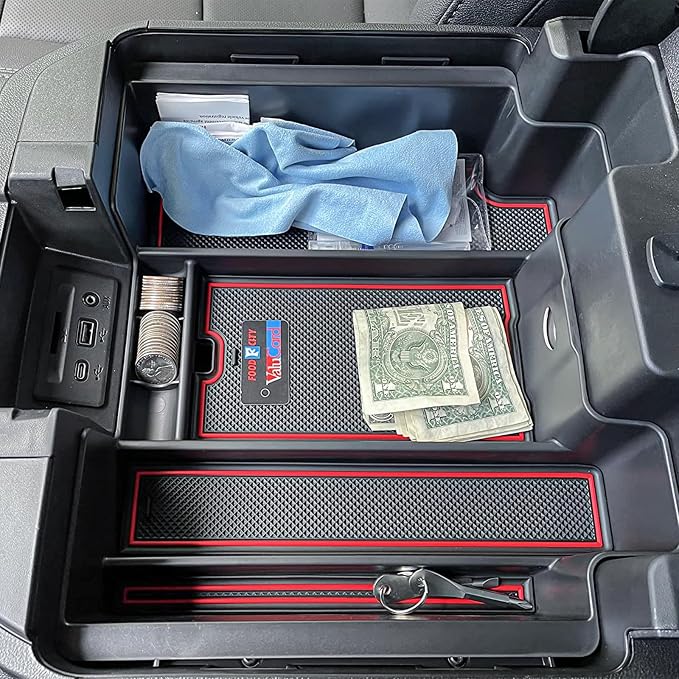 Center Console Organizer Compatible with 2020-2023 Silverado/Sierra 2500/3500HD/ 2019-2022 Chevy Silverado 1500 / GMC Sierra 1500 Accessories - Full-Coverage Insert Tray, ABS material,Red