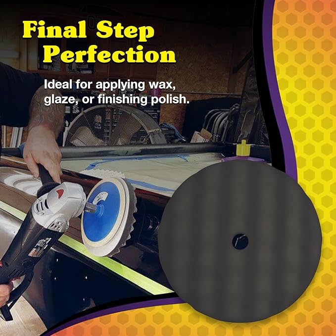 Wizards Finisher Buffing Pad - Provides a Smooth Finish with No Swirls - Grip Hold with Recessed Backing - Works with All Kinds of Compounds and Glazes - ‎8" x 1.5"