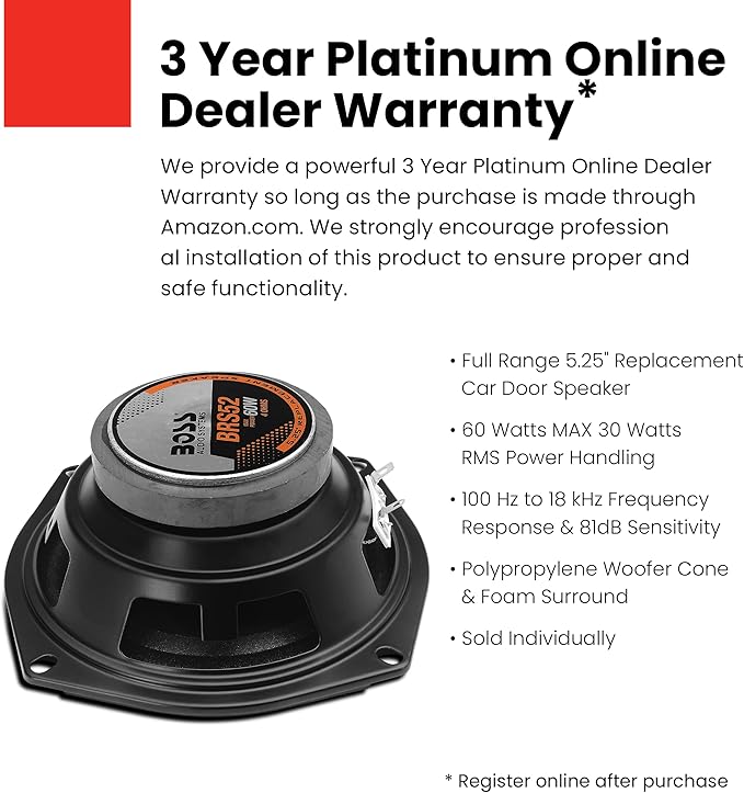BOSS Audio Systems BRS52 5.25 Inch Replacement Car Door Speaker - 60 Watts Max, Sold Individually
