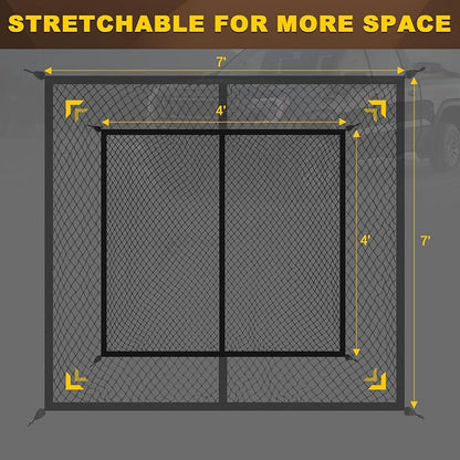 BUMBEE Truck Bed Cargo Net, Highly Elastic Stretchable up to 7ft x 7ft Small Mesh Durable Storage Organizer for Pickup Car Trunk SUV Boat