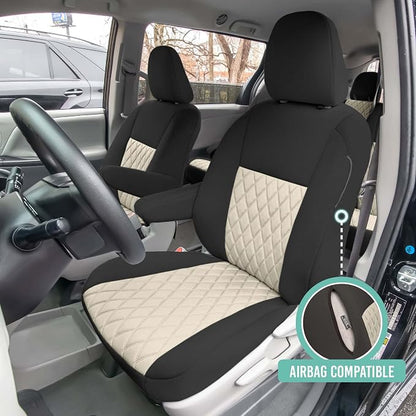 FH Group Custom Fit Car Seat Covers Specifically Made for 2011-2020 Toyota Sienna 7-8 Seater with Ultraflex Neoprene Water Resistant Automotive Seat Covers - Front Set Beige